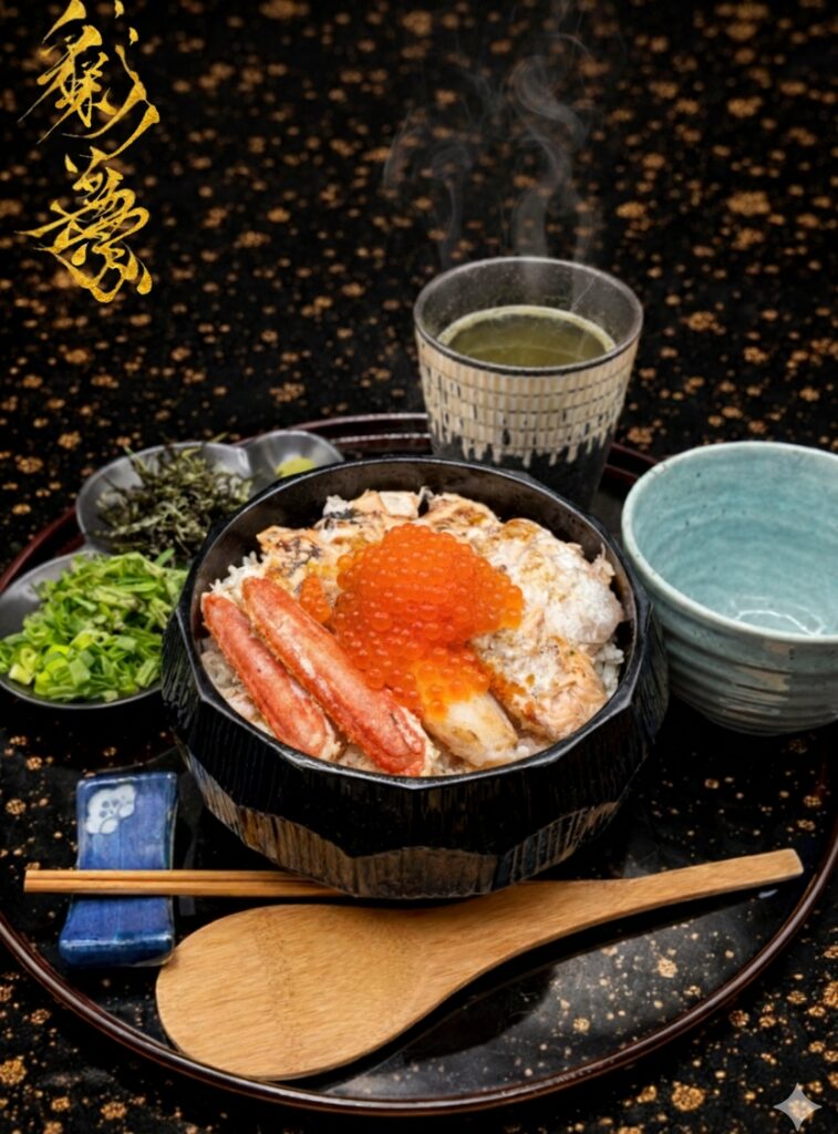 蟹といくらのひつまぶしは大人気です。港区赤坂で北海道の味が楽しめます